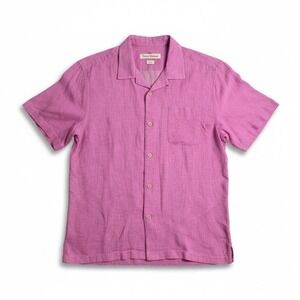 Tommy Bahama Shirt Mens Large Purple 100% Linen Short Sleeve Camp Beach